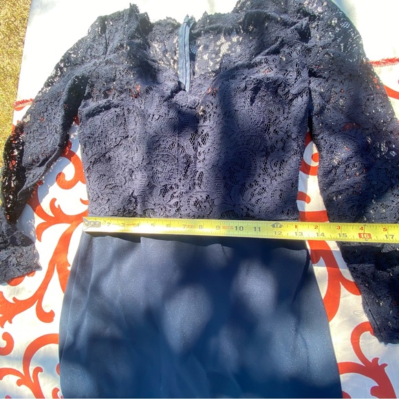 Dessy Collection Long Sleeve Lace Gown Navy - Picture 7 of 13